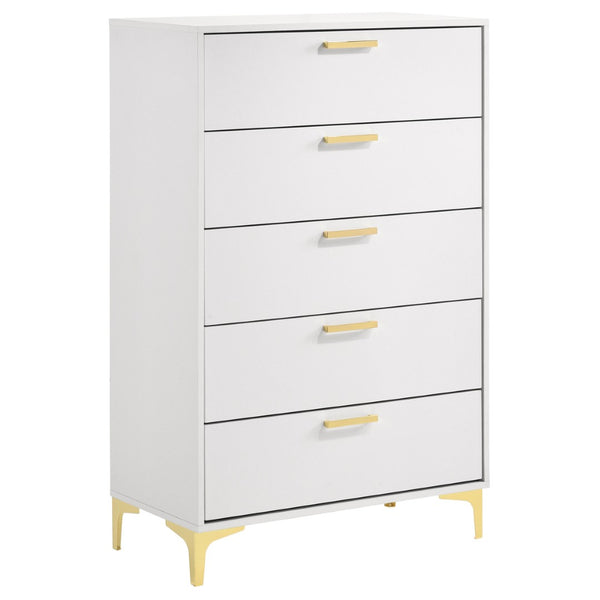 English Elm James White Queen Bedroom Set with Leatherette Bed Gold Hardware and Storage B062S01575