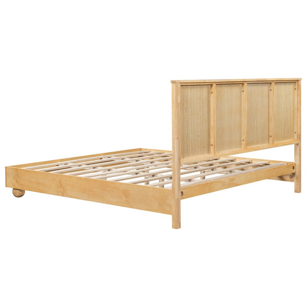 English Elm Natural Solid Wood King Bed Reeded Headboard Scandinavian Minimalist Bedroom Frame N758K631920N