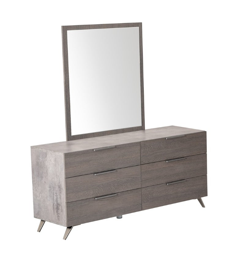 VIG Furniture Bronx Italian Modern Dresser & Mirror Set — Faux Concrete Frame, Matte Grey Drawers, 6 Soft-Close Drawers VGACBRONX-DRSR-MIR-SET