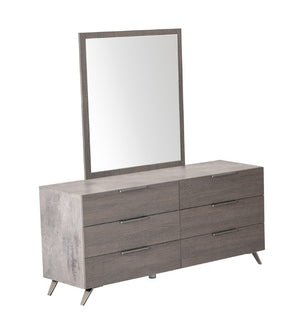 VIG Furniture Bronx Italian Modern Dresser & Mirror Set — Faux Concrete Frame, Matte Grey Drawers, 6 Soft-Close Drawers VGACBRONX-DRSR-MIR-SET