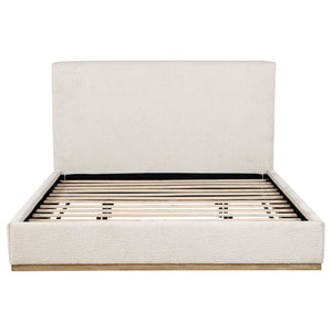 English Elm Talbot Cream Fabric Eastern King Platform Bed Tall Padded Headboard Modern Suite B062S01580