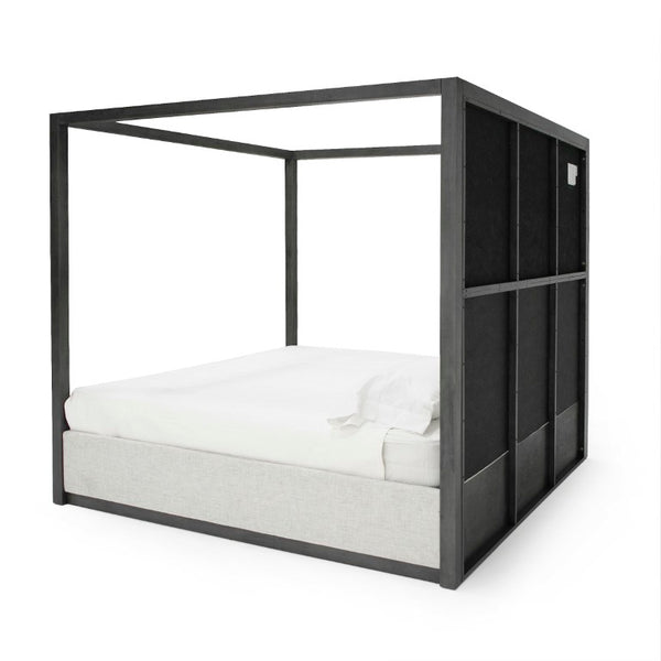 VIG Furniture Manhattan Upholstered Canopy Bed In Grey Wash — Eastern King Platform, Off-White Headboard, 800 Lb Capacity VGMA-BR-127-BED-EK