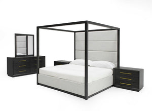 VIG Furniture Manhattan Upholstered Canopy Bed In Grey Wash — Eastern King Platform, Off-White Headboard, 800 Lb Capacity VGMA-BR-127-BED-EK