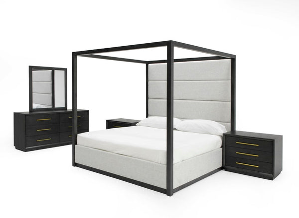 VIG Furniture Manhattan Contemporary Canopy Platform Bed With Upholstered Headboard, Grey-Wash Wood, Queen-Size Cozy Retreat VGMA-BR-127-BED-queen