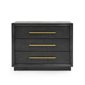 VIG Furniture Manhattan Luxe Bedside Chest With Gold-Tone Hardware, Three Drawers, Solid Wood & Mdf Craftsmanship Gray/Grey Nightstand VGMA-BR-127-NS