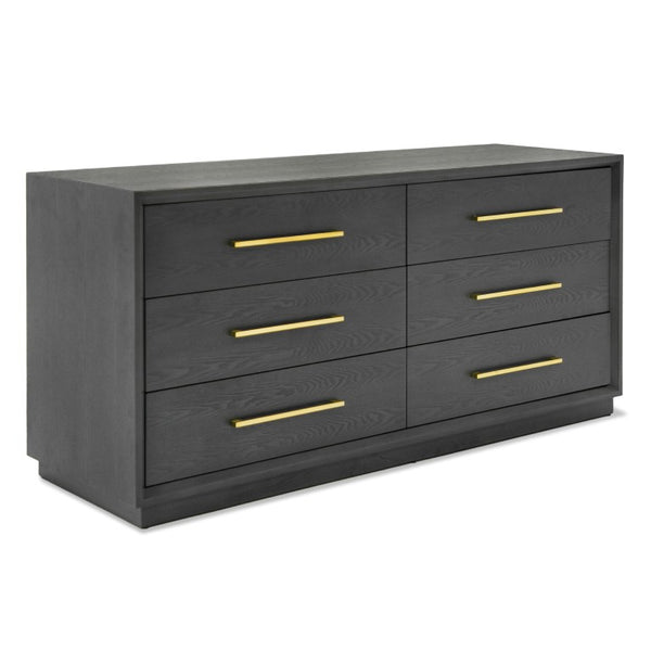 VIG Furniture Manhattan- Contemporary Grey Wash Dresser With Gold Handles, 6 Drawers, Solid Wood & Mdf, 68" Wide VGMA-BR-127-DR