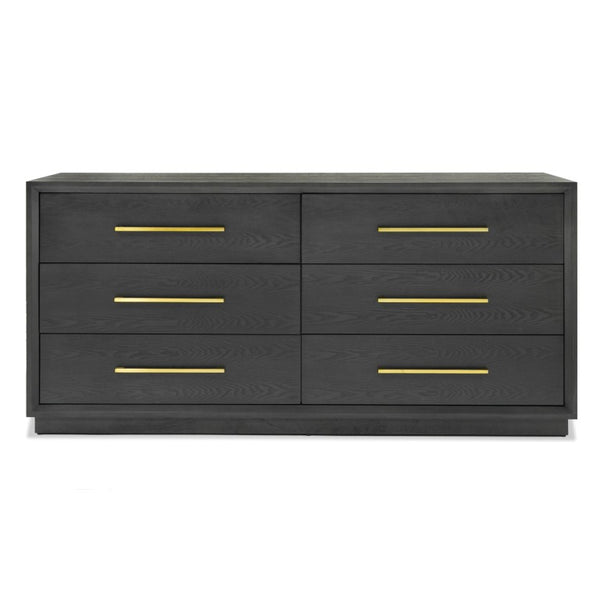 Manhattan- Contemporary Grey Wash Dresser With Gold Handles, 6 Drawers, Solid Wood & Mdf, 68