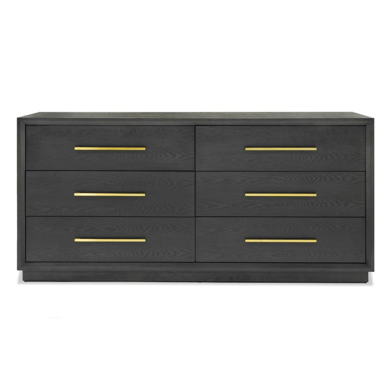VIG Furniture Manhattan- Contemporary Grey Wash Dresser With Gold Handles, 6 Drawers, Solid Wood & Mdf, 68" Wide VGMA-BR-127-DR