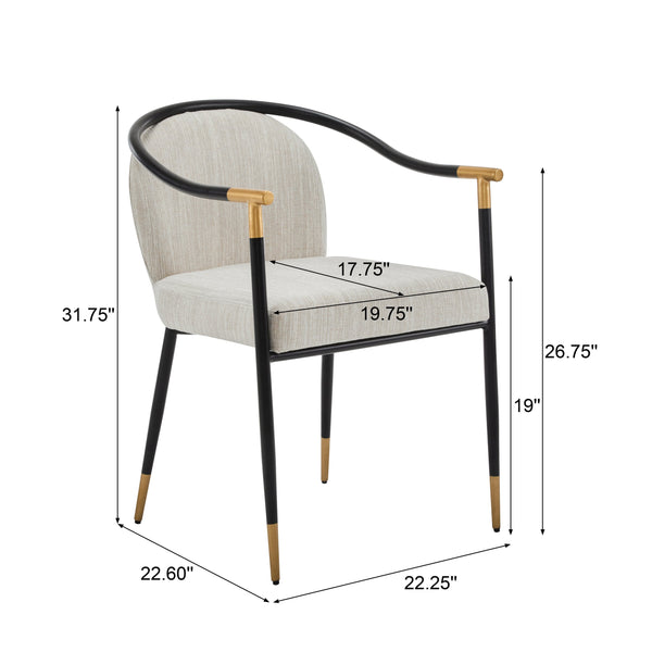 English Elm Christopher Knight Home® - Modern Upholstered Dining Chair with Gold-Tip Accents, Metal Armrests, Heathered Fabric, Set of Two Beige,Black 35.75 L x 22.75 W x 22.5 H N776P195378B