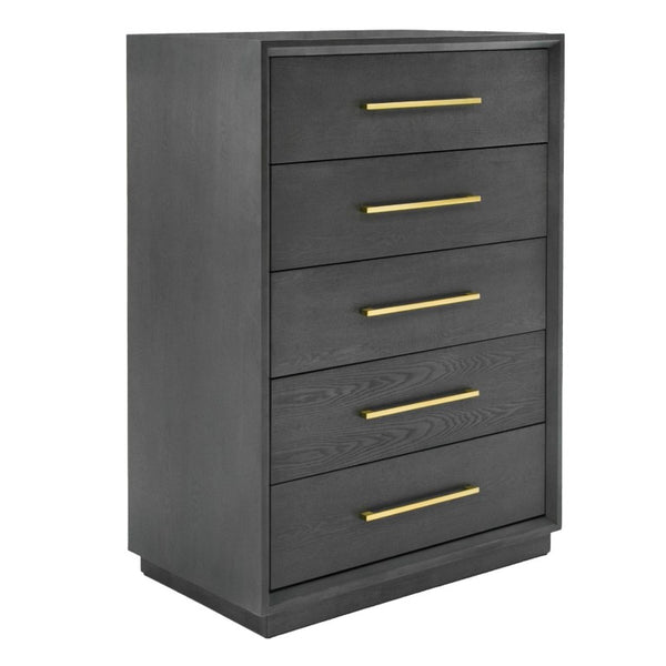 VIG Furniture Manhattan- Contemporary Grey-Wash Chest With Gold Handles, 5 Drawers, Tall Vertical Storage, Ready-To-Use VGMA-BR-127-CH