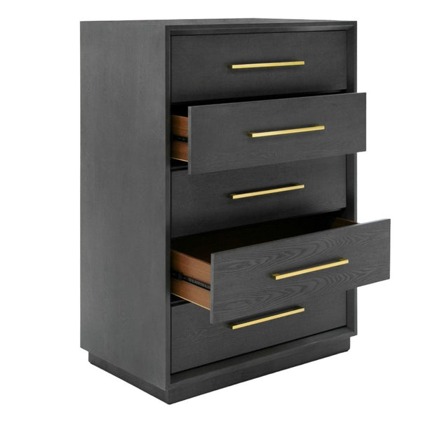 VIG Furniture Manhattan- Contemporary Grey-Wash Chest With Gold Handles, 5 Drawers, Tall Vertical Storage, Ready-To-Use VGMA-BR-127-CH