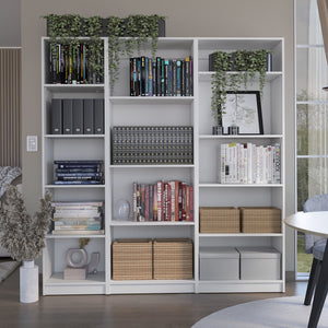 English Elm Dupree Modern 3-Piece Bookcase Set with 14 Shelves for Stylish, Versatile Living Room Storage Solutions White 41 L x 28 W x 5 H B200S00310