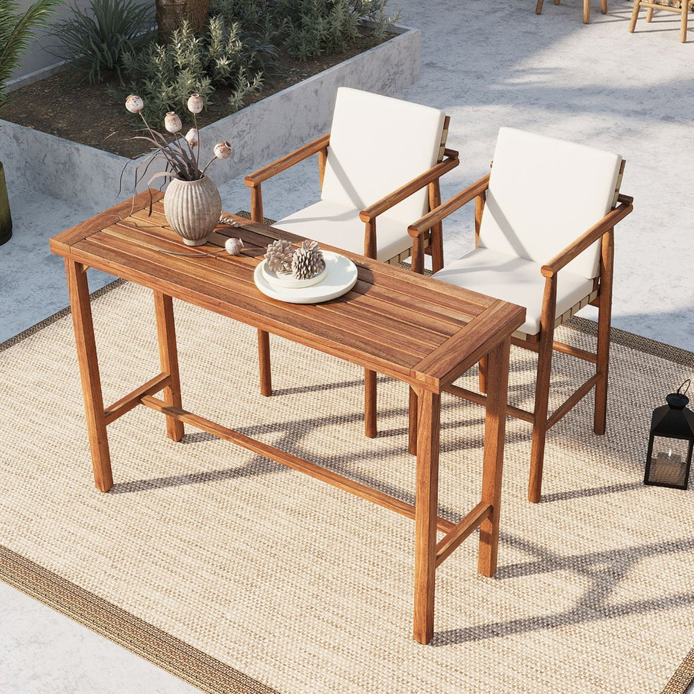 English Elm 3 Piece Acacia Wood Outdoor Bar Set with Cushioned Stools for Patio or Poolside N704G201253A