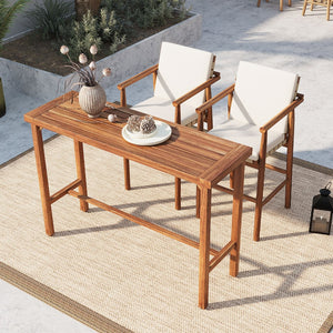 English Elm 3 Piece Acacia Wood Outdoor Bar Set with Cushioned Stools for Patio or Poolside N704G201253A