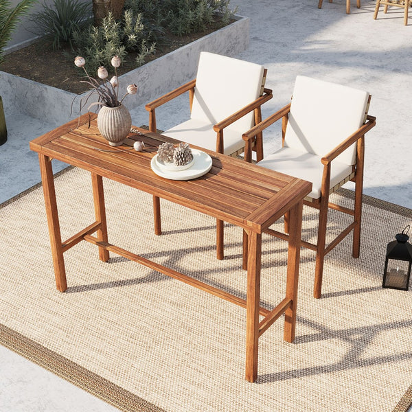 English Elm 3 Piece Acacia Wood Outdoor Bar Set with Cushioned Stools for Patio or Poolside N704G201253A