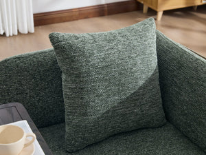English Elm Leisure Linen Accent Chair with Built-in Side Table Pockets and Lumbar Pillow Modern Emerald W395P453314