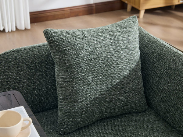 English Elm Leisure Linen Accent Chair with Built-in Side Table Pockets and Lumbar Pillow Modern Emerald W395P453314