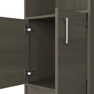 English Elm Kava Smokey Oak Bar Cabinet with Retractable Serving Tray, 16 Bottle Cubbies & 12 Glass Rack B070S00107