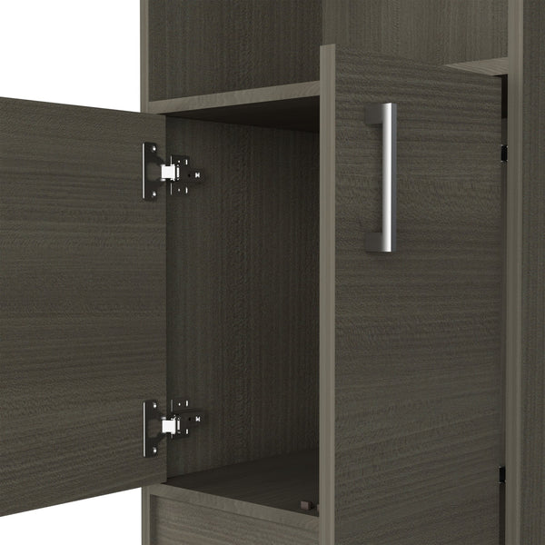 English Elm Kava Smokey Oak Bar Cabinet with Retractable Serving Tray, 16 Bottle Cubbies & 12 Glass Rack B070S00107