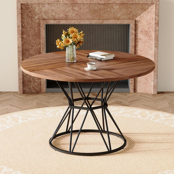 English Elm A Round Marble Patterned Mdf Dining Table with Matte Hourglass Base Seats Six Black,Walnut W1151P434789