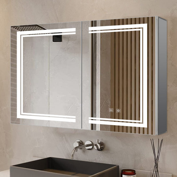 English Elm Mesa Aluminum Led Medicine Cabinet with Defogger Copper Free Mirror Bathroom Storage B2731P478364