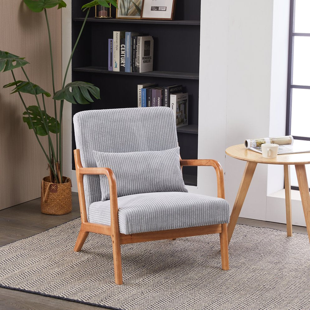 English Elm Mid-Century Upholstered Accent Chair Light Gray — Ergonomic Solid Wood Frame, Cozy Reading Pillow, Versatile Home Seating W2989P295270
