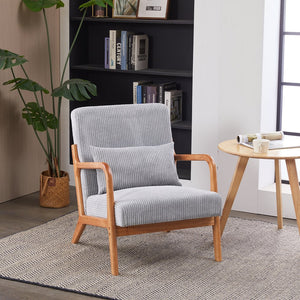 English Elm Mid-Century Upholstered Accent Chair Light Gray — Ergonomic Solid Wood Frame, Cozy Reading Pillow, Versatile Home Seating W2989P295270