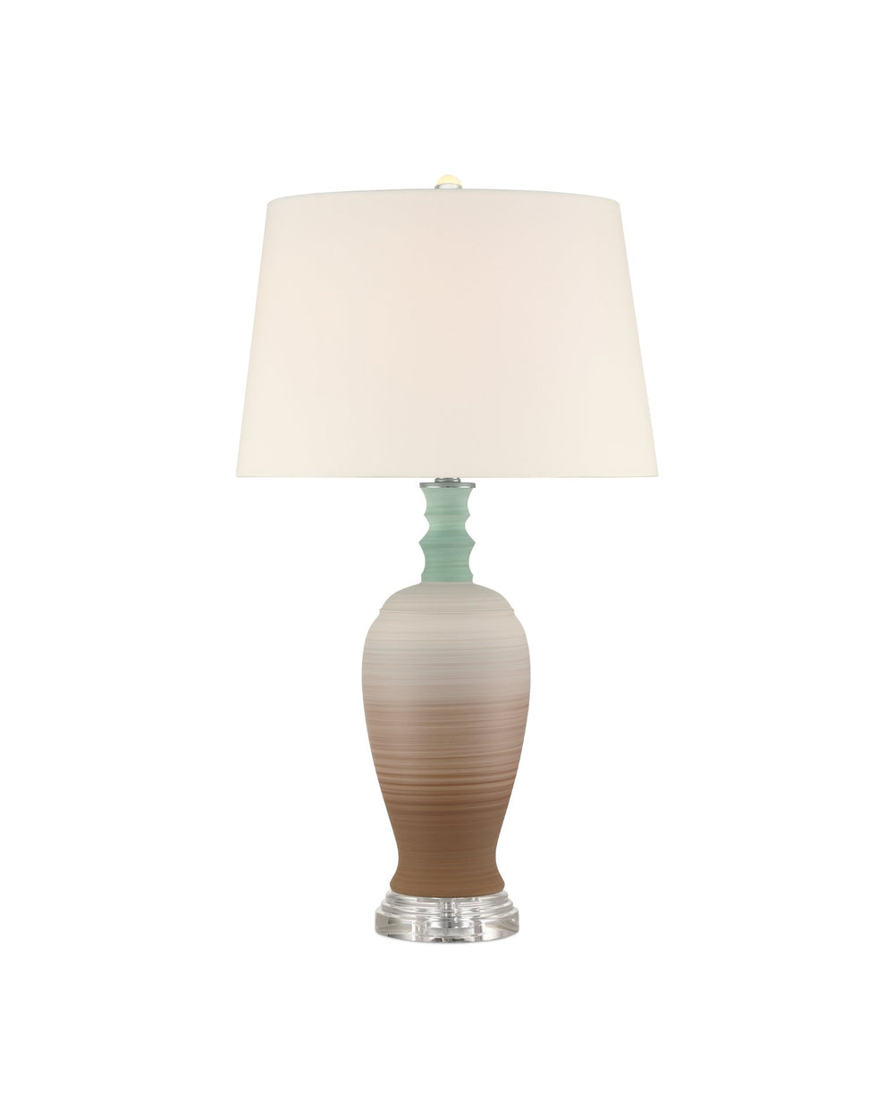 Currey & Company Happy 80's Retro Table Lamp With Earthy Brown & Pale Blue Striations, Unique Design & Crystal Finial Brown Porcelain ,Optic Crystal 6000-1024-currey-company