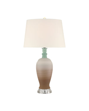 Currey & Company Happy 80's Retro Table Lamp With Earthy Brown & Pale Blue Striations, Unique Design & Crystal Finial Brown Porcelain ,Optic Crystal 6000-1024-currey-company