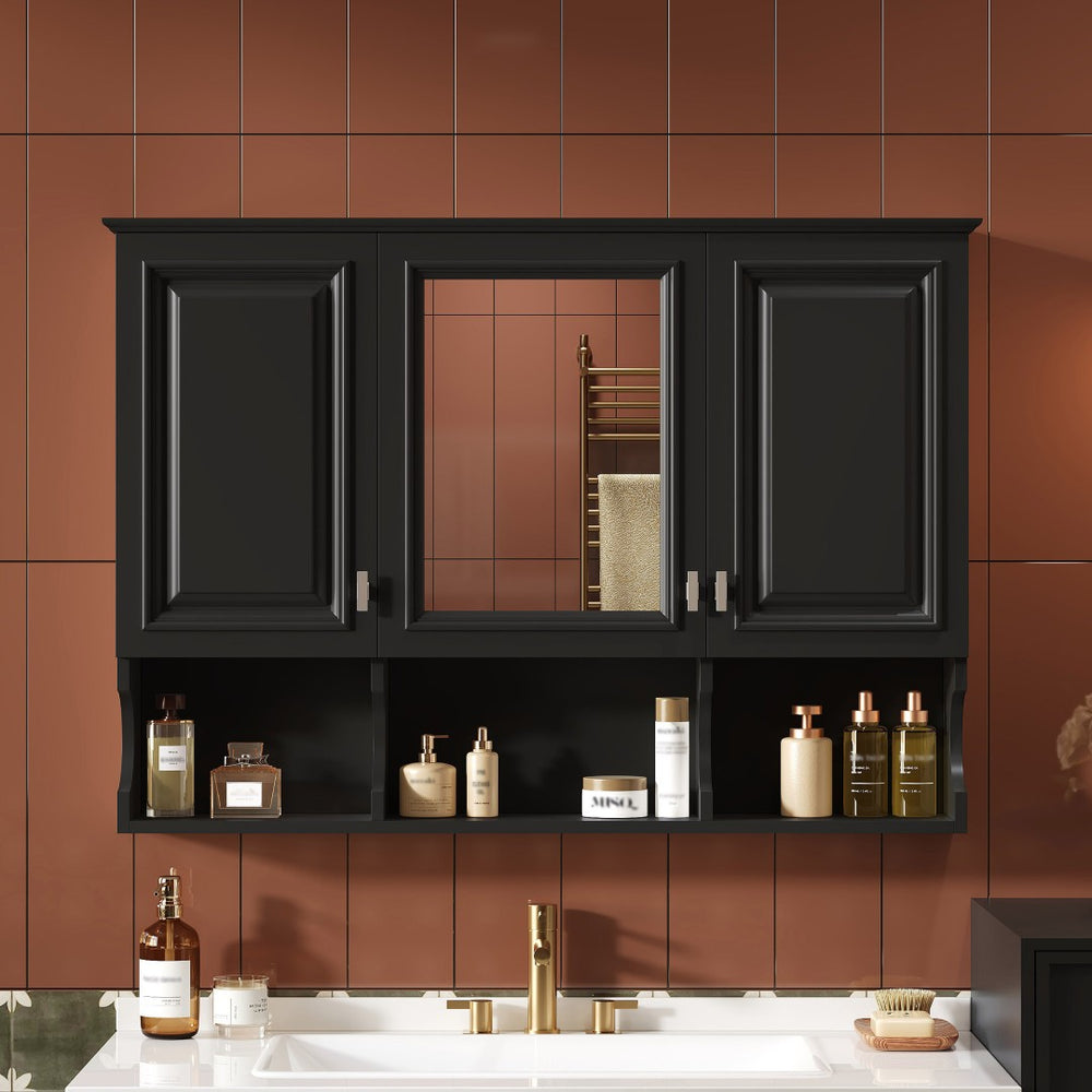 English Elm 3-in-1 Wall Mounted Bathroom Medicine Cabinet with Soft Close Mirror and Towel Bar Black N710P358620B