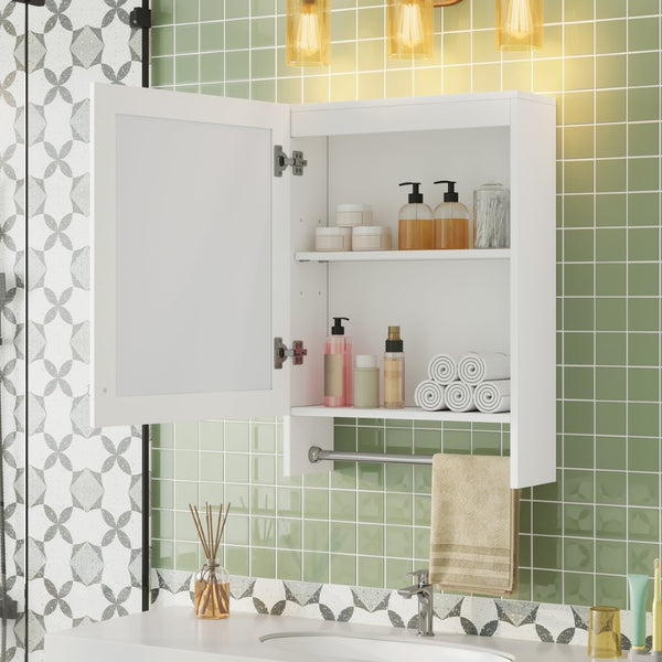 English Elm 3-in-1 Wall Medicine Cabinet with Soft Close Mirror Door Towel Bar and Adjustable Shelf N710P388096K