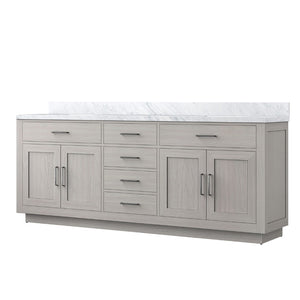 English Elm White Oak Double Bath Vanity 84" W With Carrara Marble Top - Elegant Design & Soft-Close Hardware B2731P257873-GIGA