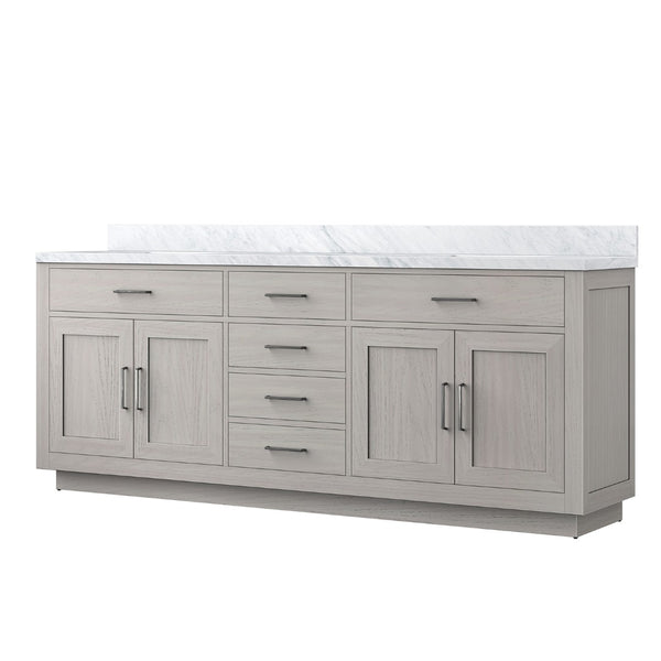 English Elm White Oak Double Bath Vanity 84" W With Carrara Marble Top - Elegant Design & Soft-Close Hardware B2731P257873-GIGA