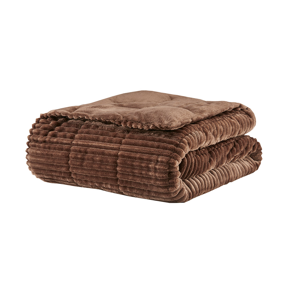 JLA Home Madison Park - Oversized Plush Down Alternative Throw for Luxurious Warmth — Ribbed Face, Box Quilted, Machine-Washable Comfort Brown BASI50-0427