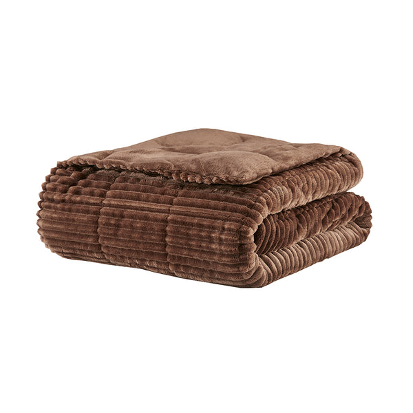 JLA Home Madison Park - Oversized Plush Down Alternative Throw for Luxurious Warmth — Ribbed Face, Box Quilted, Machine-Washable Comfort Brown BASI50-0427