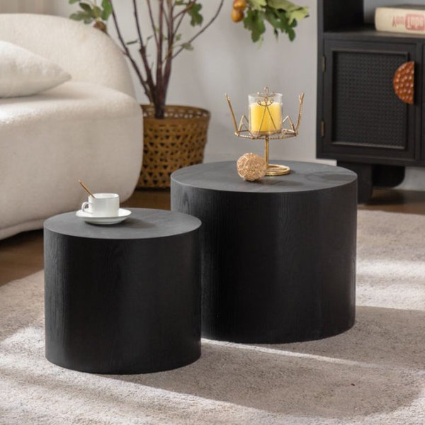 English Elm Nesting Coffee Tables Set of 2 Round Mdf Woodgrain Modern Accent for Living Room Black W3081P360443