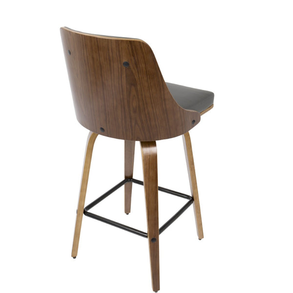 English Elm 26" Mid-century Walnut Counter Stools Tufted Faux Leather Swivel Seat Set of 2 B202S00297