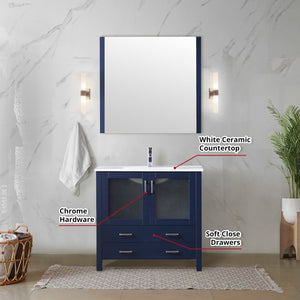 English Elm Navy Blue Bath Vanity Set With White Ceramic Top, Chrome Faucet & Matching 34" Mirror For Style Upgrade B2731S01290