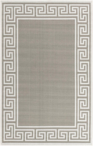 Unique Loom Outdoor Coastal Caye Machine Made Border Rug Gray, Ivory 5' 3" x 8' 0"