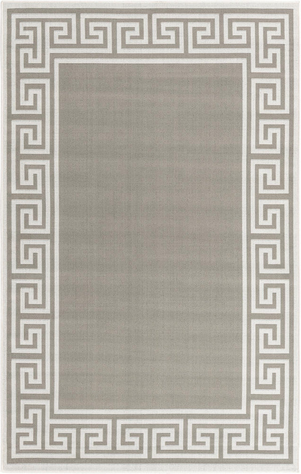 Unique Loom Outdoor Coastal Caye Machine Made Border Rug Gray, Ivory 5' 3" x 8' 0"