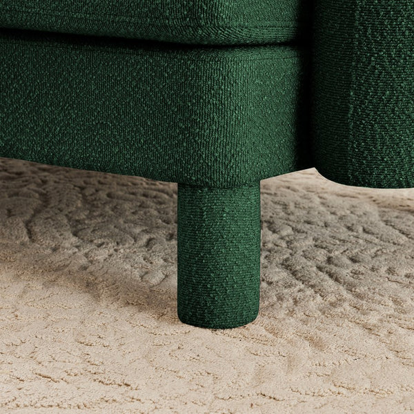 English Elm Boucle 4-Seater Sofa With Sculptural Shell Armrests & Soft Boucle Fabric In Elegant Green Color W3041S00311