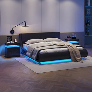 English Elm Nightstand Modern Led Bedside Table With 2 Drawers - Stylish Black Gold Accent For Any Room W2371P173477