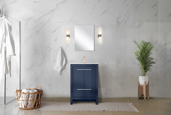 English Elm Navy Blue Bath Vanity 24 In. W X 20 In. D With White Quartz Top & Rose Gold Faucet For Elegant Style B2731P259243