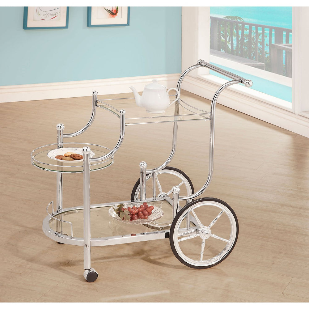 English Elm Reia Chrome 3-Tier Serving Cart with Tempered Glass Shelves, Smooth Casters, Sleek Metallic Finish B062P328717