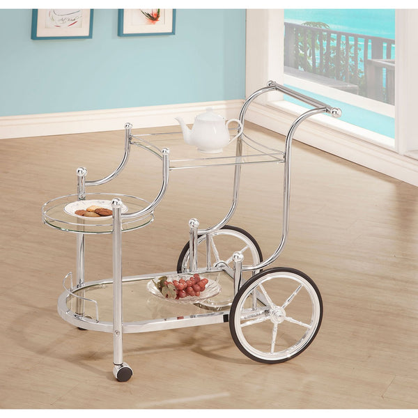 English Elm Reia Chrome 3-Tier Serving Cart with Tempered Glass Shelves, Smooth Casters, Sleek Metallic Finish B062P328717