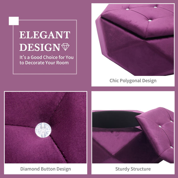 English Elm Christopher Knight Home® - Elegant Velvet Polygon Diamond Tufted Storage Ottoman with Spacious Interior, Durable Multi-Use Seating and Footrest Purple 34.64 L x 29.75 W x 15 H N761P277690A