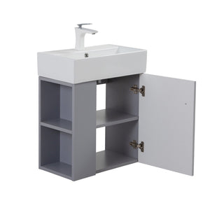 English Elm 21.6" Floating Bathroom Vanity with Ceramic Sink Soft-close Cabinet and Open Wood Shelf W1920S00197