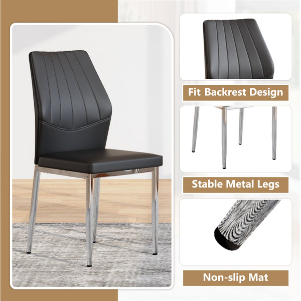 English Elm Set of 4 Brown Shell-Pattern Dining Chairs with Ergonomic Tech Fabric, Sturdy Metal Legs, 37" Black+Silver W1151P359603