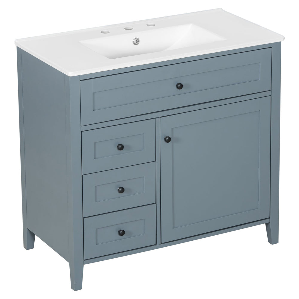 English Elm 36-Inch Blue Gray Modern Bathroom Vanity With Durable Rubberwood Cabinet, Sink & 3 Drawers For Storage N725P350821E