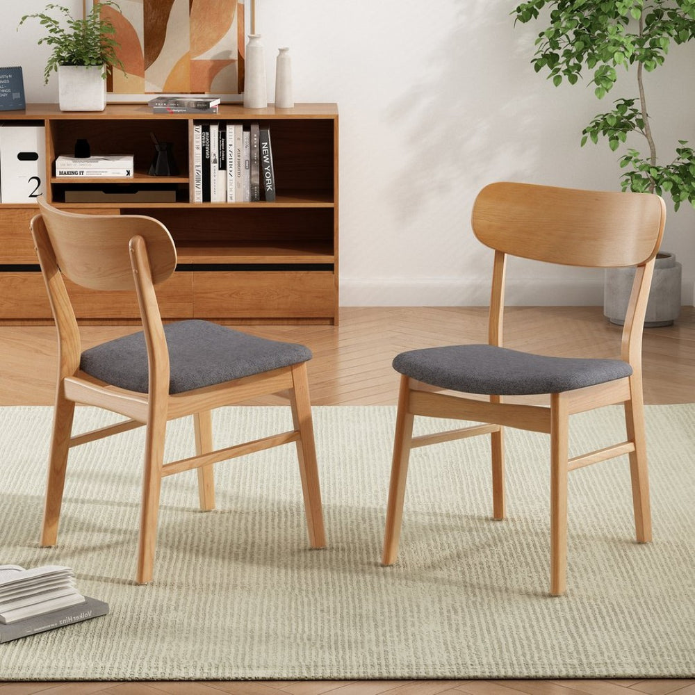 English Elm Dining Chair Set of 2 Oak Rubberwood Frame with Grey Upholstered Seat for Modern Spaces 58925.00OAK